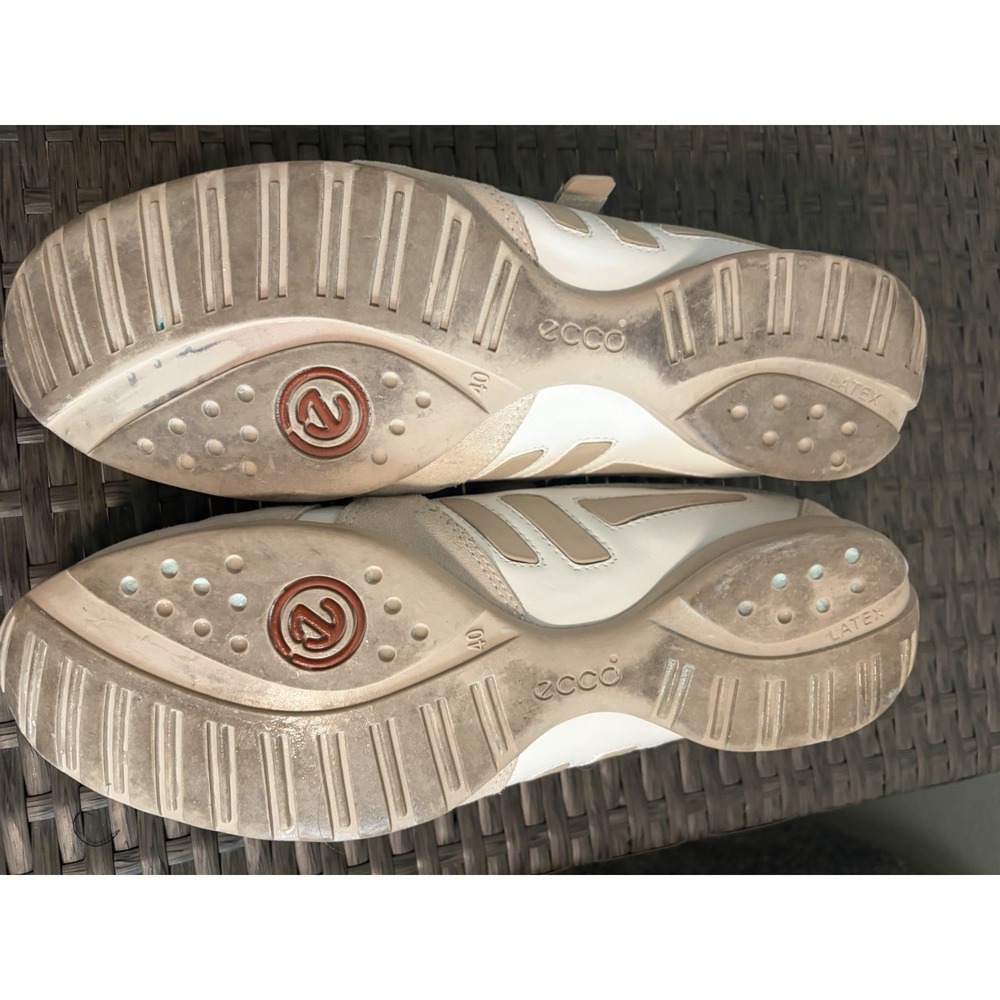 Ecco Walking Shoes White Leather Sneakers ~EU 40 US 9~Criss Cross Hook & Loop - Picture 7 of 8